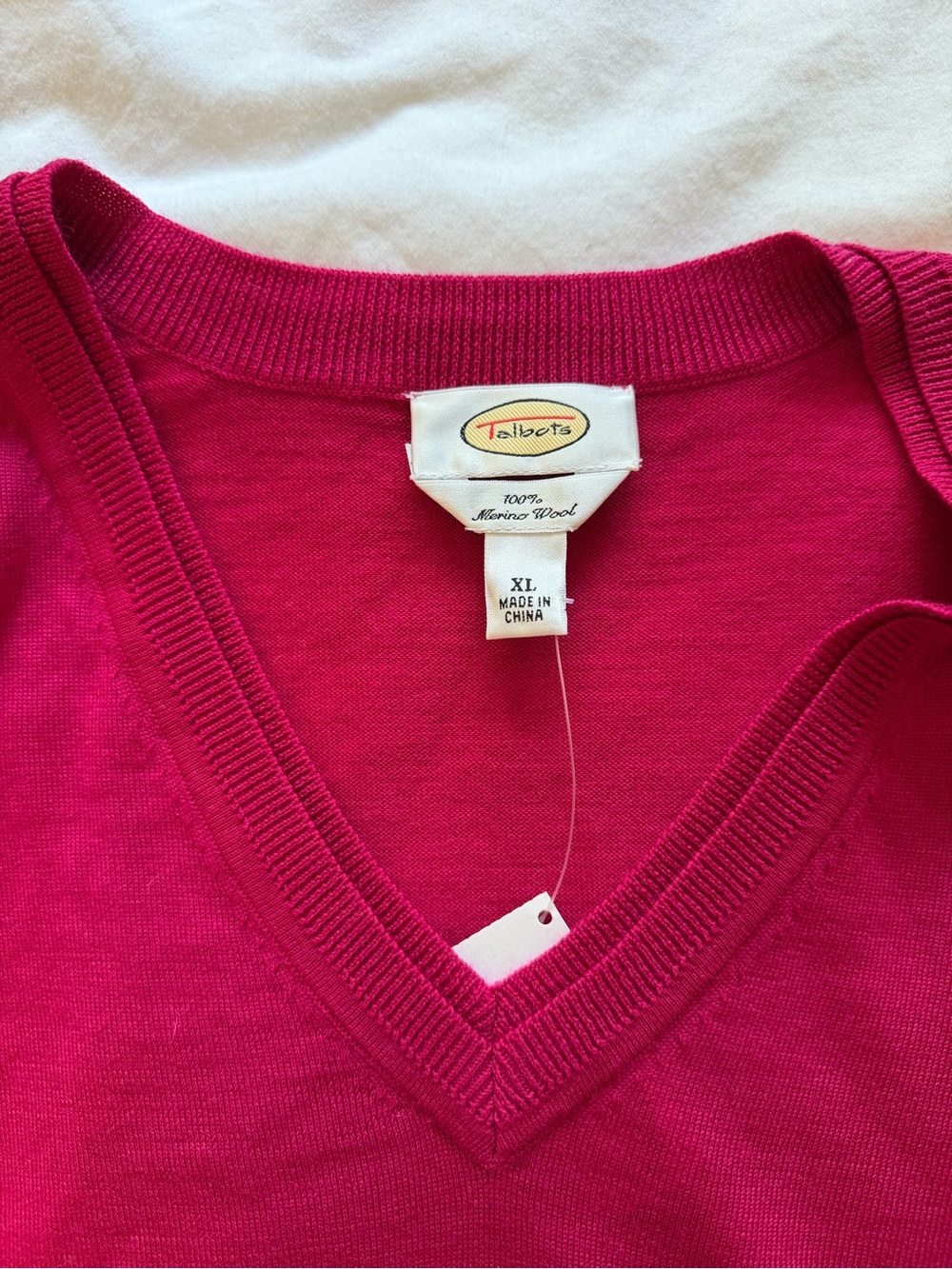 Talbots Fuchsia V-Neck Merino Wool Sweater - Picture 3 of 5